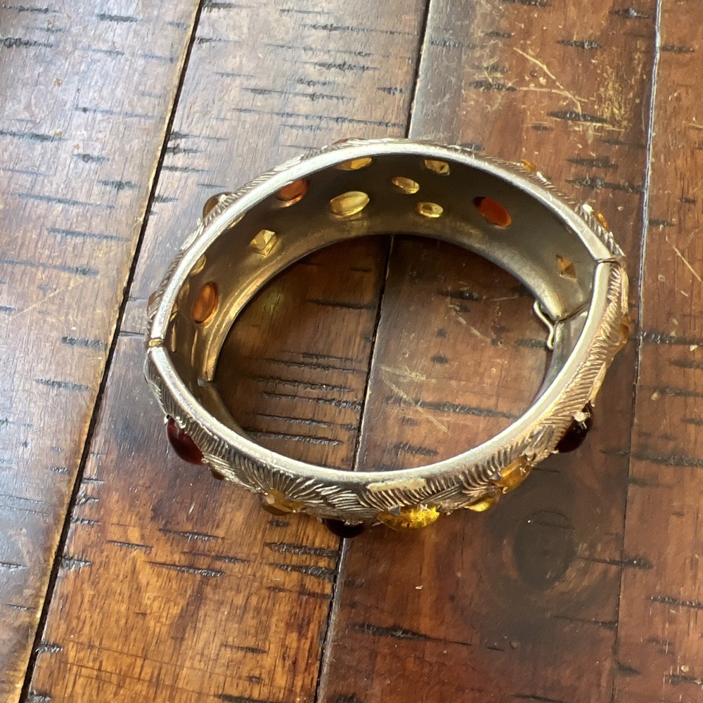 Vintage Multi-Color Cabochon Stones Gold Tone Bangle Bracelet - Picture 2 of 12